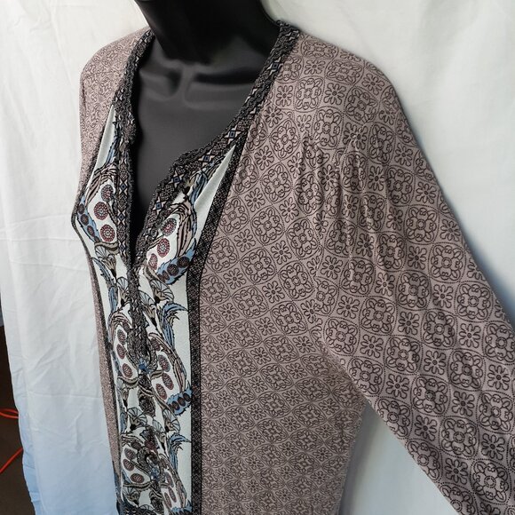 Daniel Rainn Medium Long Sleeve Boho Pattern Blouse Top DR2 - Picture 3 of 9